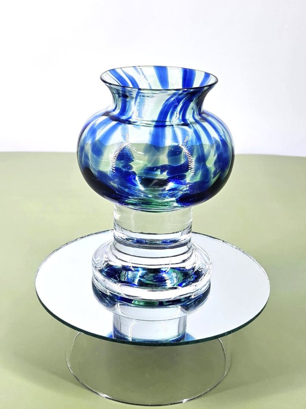 1970s Swedish Bjorn Ramel Hand-Blown Art Glass Vase/Candle Holder SEA Glasbruk